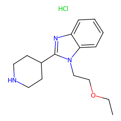 Chemical structure of 1-(2-Ethoxyethyl)-2-(piperidin-4-yl)-1H-benzo[d] imidazole hydrochloride