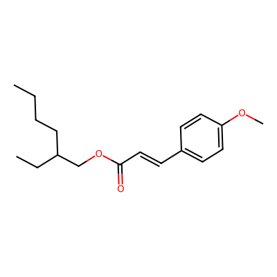 Chemical structure of Octinoxate- 2-Ethylhexyl 4-Methoxycinnamate