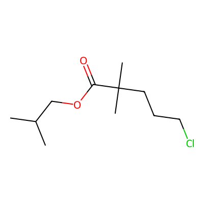 Chemical structure of Isobutyl-5-chloro-2, 2-dimethyl valerate