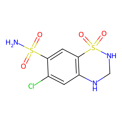 Chemical structure of Hydrochlorothiazide - API
