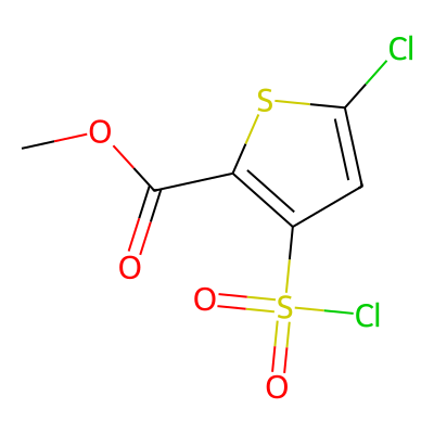 Chemical structure of Methyl-5-chloro-3-chlorosulfonyl-2-thiophene carboxylate