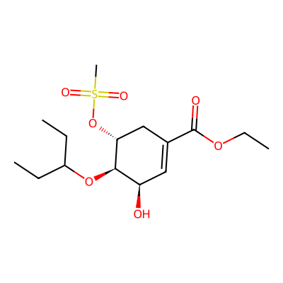 Chemical structure of (3R,4R,5R)-4-(1-Ethylpropoxy)-3-hydroxy-5-[(methylsulfonyl)oxy]-1-cyclohexene-1-carboxylic Acid Ethyl Ester