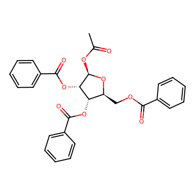Chemical structure of beta-L-Ribofuranose 1-Acetate 2,3,5-Tribenzoate