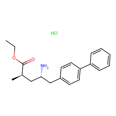 Chemical structure of (2R,4S)-4-Amino-5-(biphenyl-4-yl)-2-methylpentanoic Acid Ethyl Ester Hydrochloride