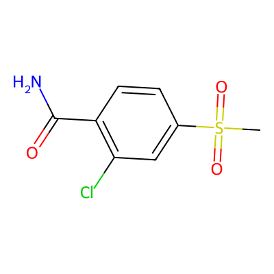 Chemical structure of 2-chloro-4-(methylsulfonyl)benzamide