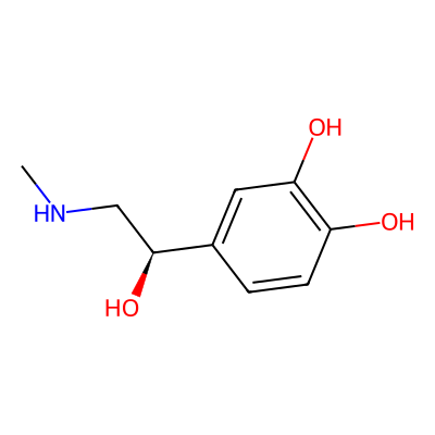 Chemical structure of Epinephrine